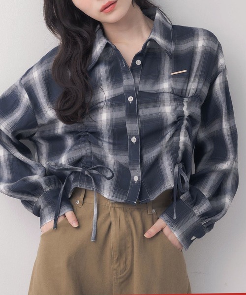 ems excite（エムズエキサイト）の「フロントドロストチェックSH（シャツ/ブラウス・レディース・ホワイト系その他/ブルー系その他2/ブラック系その他2・FREE）」の3枚目の写真