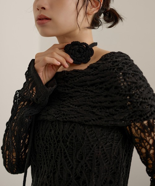LAULEN(ローレン)の「choker turn back lace knit /チョーカー付き折り返しレース編みニットトップス(ニット/セーター・レディース・ブラウン/ブラック/アイボリー・FREE)」の8枚目の写真