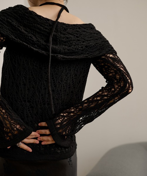 LAULEN(ローレン)の「choker turn back lace knit /チョーカー付き折り返しレース編みニットトップス(ニット/セーター・レディース・ブラウン/ブラック/アイボリー・FREE)」の9枚目の写真