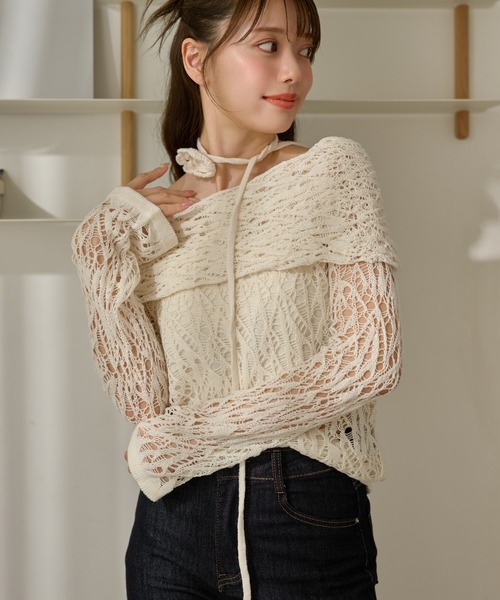 LAULEN(ローレン)の「choker turn back lace knit /チョーカー付き折り返しレース編みニットトップス(ニット/セーター・レディース・ブラウン/ブラック/アイボリー・FREE)」の17枚目の写真