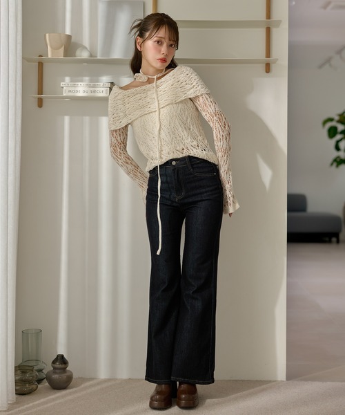 LAULEN(ローレン)の「choker turn back lace knit /チョーカー付き折り返しレース編みニットトップス(ニット/セーター・レディース・ブラウン/ブラック/アイボリー・FREE)」の18枚目の写真