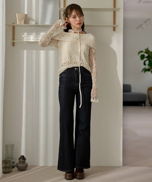 LAULEN(ローレン)の「choker turn back lace knit /チョーカー付き折り返しレース編みニットトップス(ニット/セーター・レディース・ブラウン/ブラック/アイボリー・FREE)」の19枚目の写真