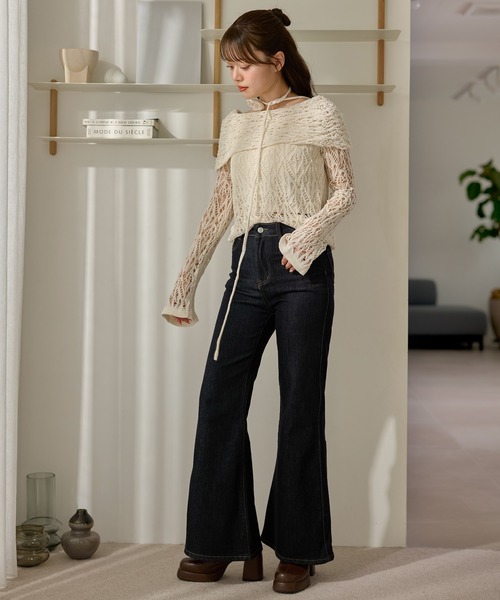 LAULEN(ローレン)の「choker turn back lace knit /チョーカー付き折り返しレース編みニットトップス(ニット/セーター・レディース・ブラウン/ブラック/アイボリー・FREE)」の22枚目の写真