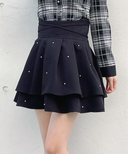 abc une face（アーベーセーアンフェイス）の「クロスリボンWフレアスカート（スカート・レディース・ブラック/ブラック系その他/ダークグレー/ブラック系その他2・FREE）」の3枚目の写真