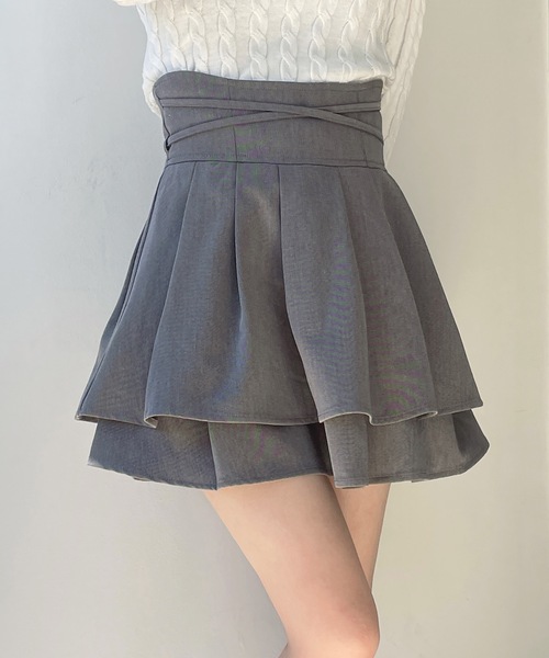 abc une face（アーベーセーアンフェイス）の「クロスリボンWフレアスカート（スカート・レディース・ブラック/ブラック系その他/ダークグレー/ブラック系その他2・FREE）」の4枚目の写真