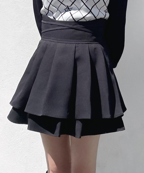 abc une face（アーベーセーアンフェイス）の「クロスリボンWフレアスカート（スカート・レディース・ブラック/ブラック系その他/ダークグレー/ブラック系その他2・FREE）」の2枚目の写真