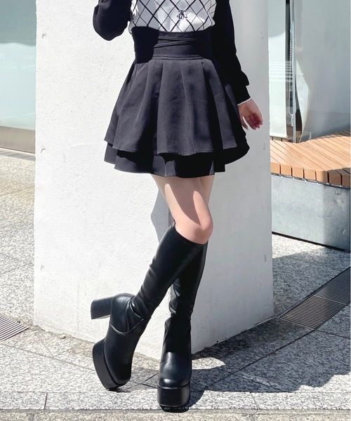 abc une face（アーベーセーアンフェイス）の「クロスリボンWフレアスカート（スカート・レディース・ブラック/ブラック系その他/ダークグレー/ブラック系その他2・FREE）」の21枚目の写真