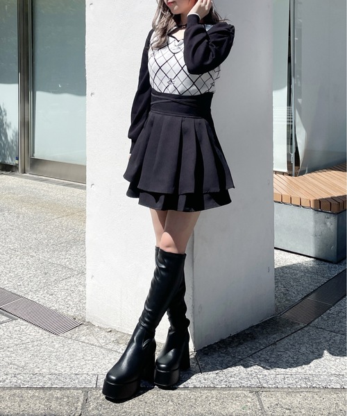 abc une face（アーベーセーアンフェイス）の「クロスリボンWフレアスカート（スカート・レディース・ブラック/ブラック系その他/ダークグレー/ブラック系その他2・FREE）」の22枚目の写真