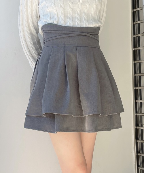 abc une face（アーベーセーアンフェイス）の「クロスリボンWフレアスカート（スカート・レディース・ブラック/ブラック系その他/ダークグレー/ブラック系その他2・FREE）」の9枚目の写真