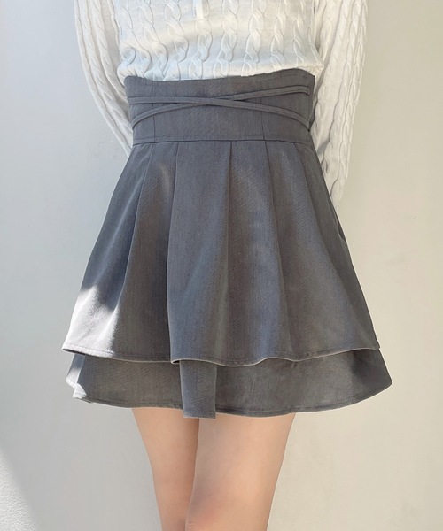 abc une face（アーベーセーアンフェイス）の「クロスリボンWフレアスカート（スカート・レディース・ブラック/ブラック系その他/ダークグレー/ブラック系その他2・FREE）」の10枚目の写真