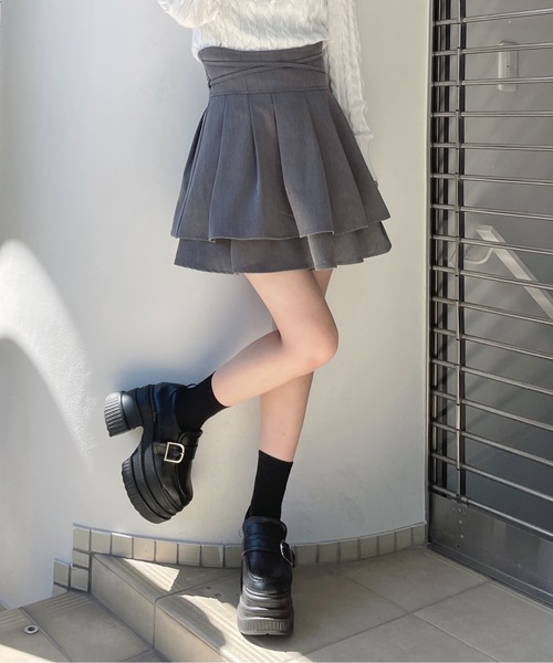 abc une face（アーベーセーアンフェイス）の「クロスリボンWフレアスカート（スカート・レディース・ブラック/ブラック系その他/ダークグレー/ブラック系その他2・FREE）」の12枚目の写真