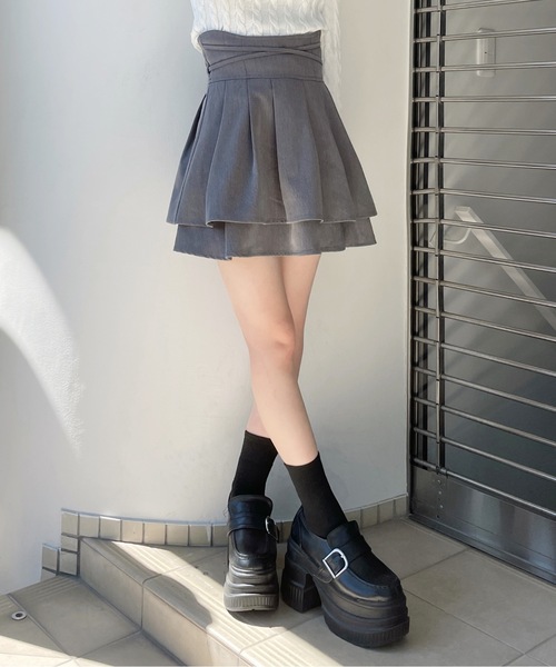 abc une face（アーベーセーアンフェイス）の「クロスリボンWフレアスカート（スカート・レディース・ブラック/ブラック系その他/ダークグレー/ブラック系その他2・FREE）」の13枚目の写真