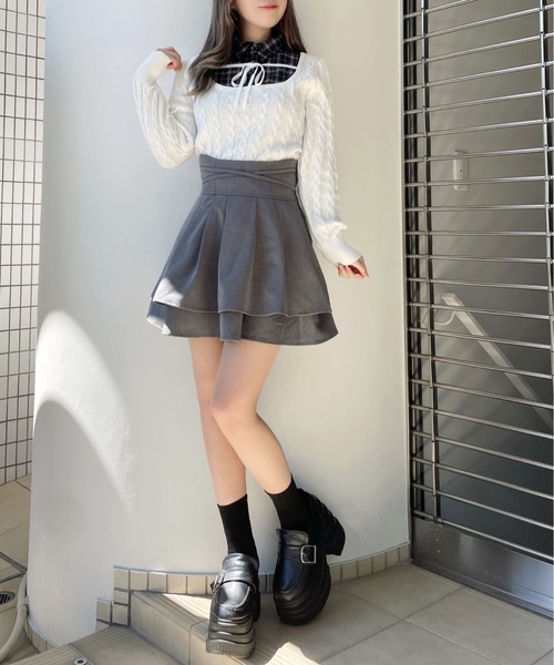 abc une face（アーベーセーアンフェイス）の「クロスリボンWフレアスカート（スカート・レディース・ブラック/ブラック系その他/ダークグレー/ブラック系その他2・FREE）」の14枚目の写真