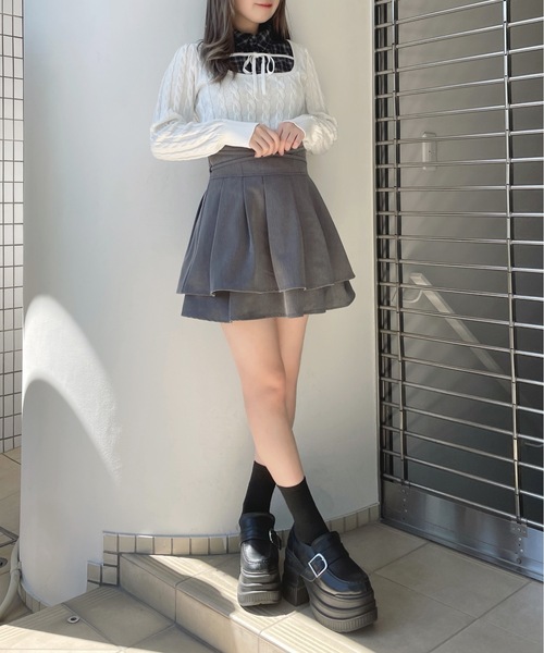 abc une face（アーベーセーアンフェイス）の「クロスリボンWフレアスカート（スカート・レディース・ブラック/ブラック系その他/ダークグレー/ブラック系その他2・FREE）」の15枚目の写真