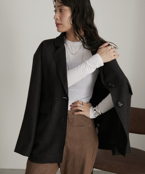 Aunt Marie's（アントマリーズ）の「ツイードライクオーバージャケット（テーラードジャケット・レディース・ブラック/グレー・FREE）」の17枚目の写真