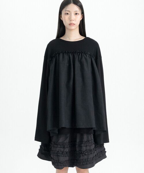 Bshop（ビショップ）の「eunoia | フリル レイヤーTシャツ WOMEN（シャツ/ブラウス・レディース・ブラック/ホワイト・ONE）」の8枚目の写真