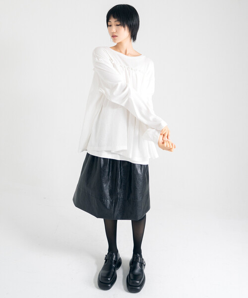 Bshop（ビショップ）の「eunoia | フリル レイヤーTシャツ WOMEN（シャツ/ブラウス・レディース・ブラック/ホワイト・ONE）」の11枚目の写真