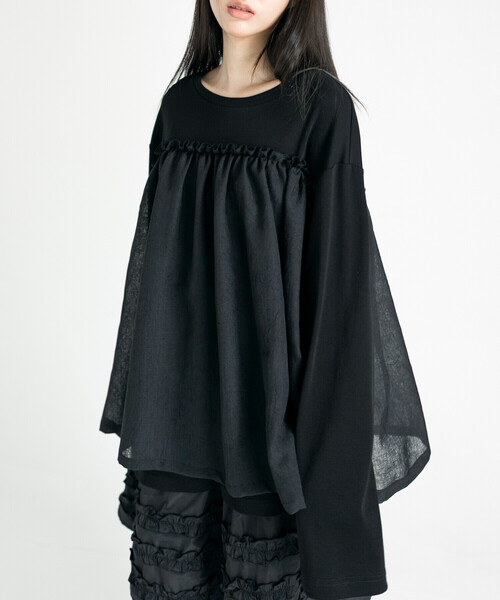 Bshop（ビショップ）の「eunoia | フリル レイヤーTシャツ WOMEN（シャツ/ブラウス・レディース・ブラック/ホワイト・ONE）」の2枚目の写真