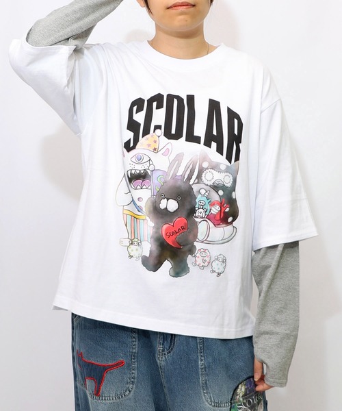 153623：スカラーキャラクターズ柄 レイヤード風ロンT（Tシャツ