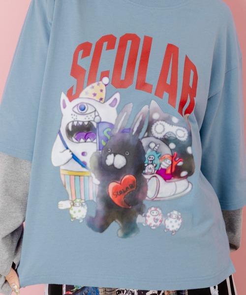 ScoLar 153623：スカラーキャラクターズ柄 レイヤード風ロンT 153623：スカラーキャラクターズ柄 レイヤード風ロンT（Tシャツ