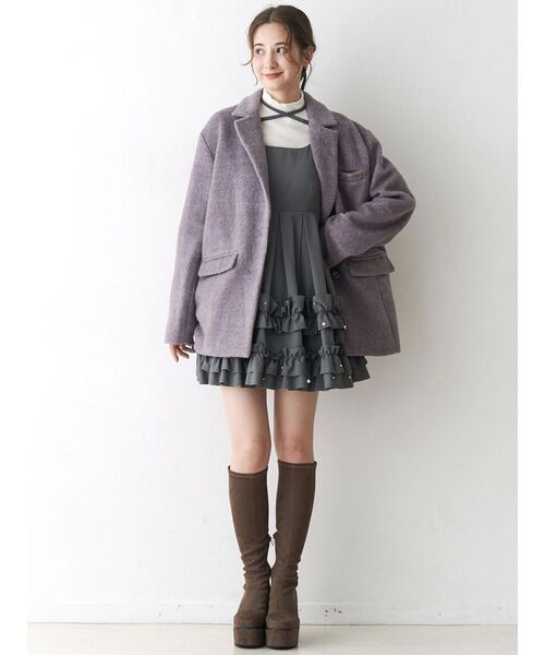 CALNAMUR（カルナムール）の「ミニフリルノースリーブワンピース（ワンピース・レディース・ブラック/グレー・FREE）」の12枚目の写真