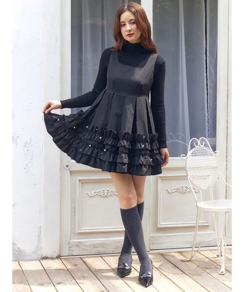 CALNAMUR（カルナムール）の「ミニフリルノースリーブワンピース（ワンピース・レディース・ブラック/グレー・FREE）」の14枚目の写真