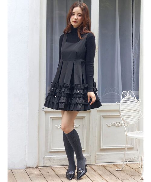 CALNAMUR（カルナムール）の「ミニフリルノースリーブワンピース（ワンピース・レディース・ブラック/グレー・FREE）」の15枚目の写真