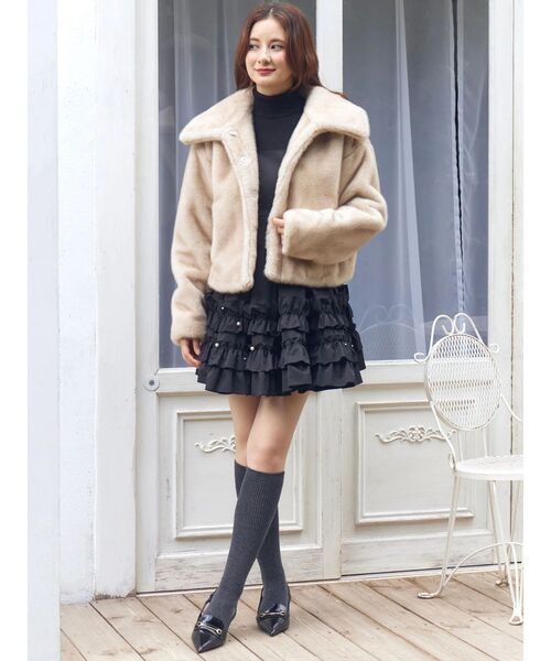 CALNAMUR（カルナムール）の「ミニフリルノースリーブワンピース（ワンピース・レディース・ブラック/グレー・FREE）」の17枚目の写真