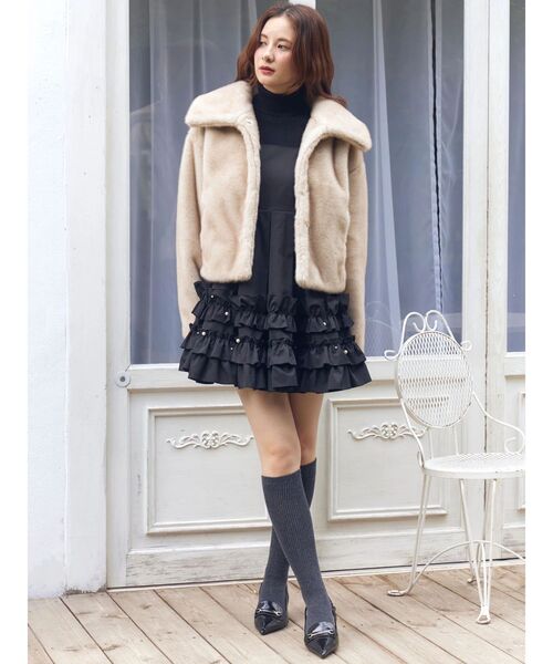 CALNAMUR（カルナムール）の「ミニフリルノースリーブワンピース（ワンピース・レディース・ブラック/グレー・FREE）」の18枚目の写真