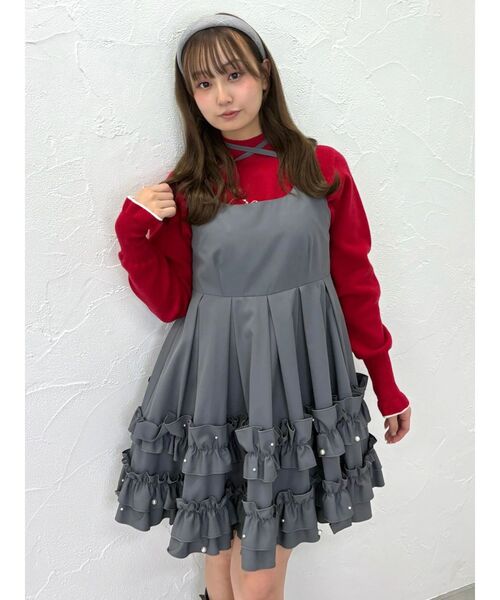 CALNAMUR（カルナムール）の「ミニフリルノースリーブワンピース（ワンピース・レディース・ブラック/グレー・FREE）」の22枚目の写真