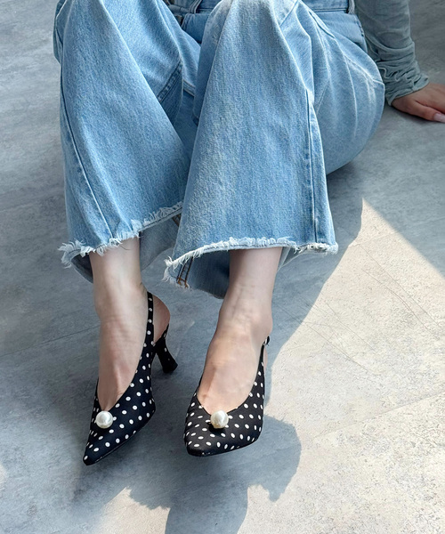 ルタロン　パンプス　24cm ルタロン Le Talon 25SS ポインテッドチュールドットパンプス