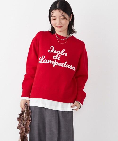 SHIPS Colors:〈手洗い可能〉スウェット ライク サガラ ロゴ ニット