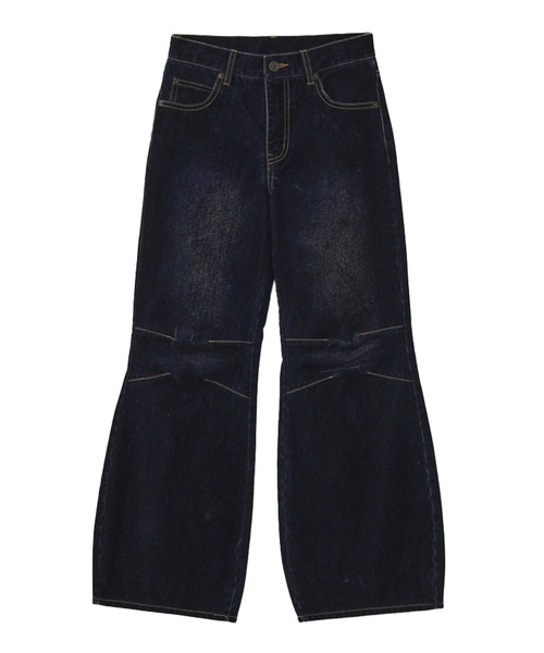 X-girl（エックスガール）の「FLOCKED DENIM FLARE PANTS（デニム