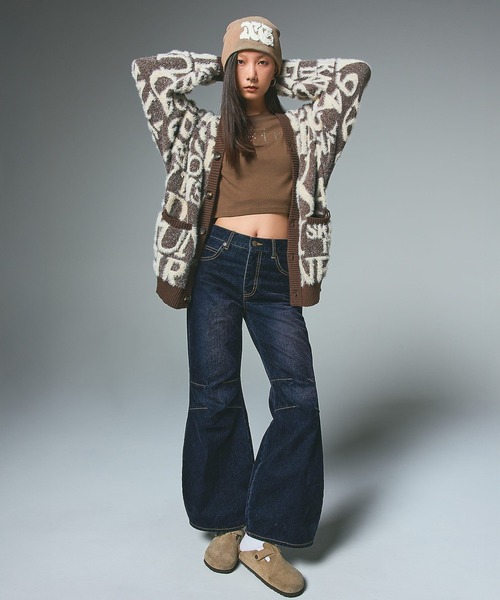 X-girl(エックスガール)の「FLOCKED DENIM FLARE PANTS(デニムパンツ・レディース・ブラック/インディゴブルー・S/M)」の21枚目の写真