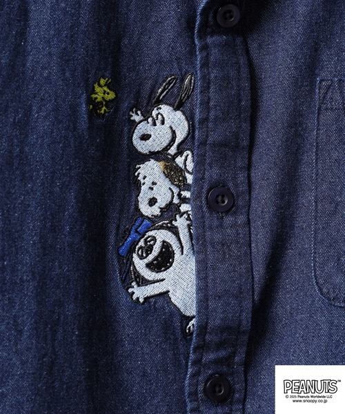 PEANUTS(ピーナッツ)の「PEANUTS 刺繍デニム長袖シャツ(シャツ/ブラウス・メンズ・ネイビー系1/ネイビー系/ブルー系1/ブルー系・M/LL/L)」の18枚目の写真