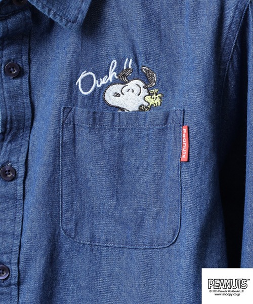 PEANUTS(ピーナッツ)の「PEANUTS 刺繍デニム長袖シャツ(シャツ/ブラウス・メンズ・ネイビー系1/ネイビー系/ブルー系1/ブルー系・M/LL/L)」の17枚目の写真