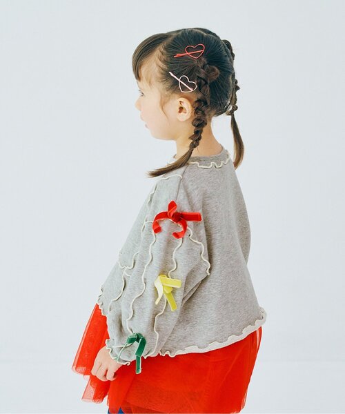 p.premier（ピードットプルミエ）の「【ジュニア対応】メニィメロウ&リボントレーナー（スウェット・キッズ・グレー/ブラック/サーモンピンク・80/90/100/110/120/130/140）」の2枚目の写真