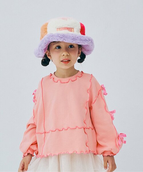 p.premier（ピードットプルミエ）の「【ジュニア対応】メニィメロウ&リボントレーナー（スウェット・キッズ・グレー/ブラック/サーモンピンク・80/90/100/110/120/130/140）」の3枚目の写真