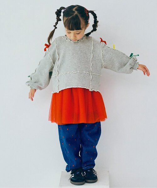 p.premier（ピードットプルミエ）の「【ジュニア対応】メニィメロウ&リボントレーナー（スウェット・キッズ・グレー/ブラック/サーモンピンク・80/90/100/110/120/130/140）」の6枚目の写真