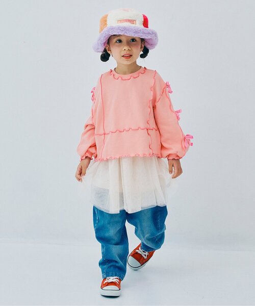 p.premier（ピードットプルミエ）の「【ジュニア対応】メニィメロウ&リボントレーナー（スウェット・キッズ・グレー/ブラック/サーモンピンク・80/90/100/110/120/130/140）」の8枚目の写真