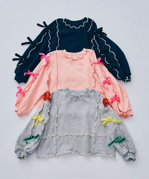 p.premier（ピードットプルミエ）の「【ジュニア対応】メニィメロウ&リボントレーナー（スウェット・キッズ・グレー/ブラック/サーモンピンク・80/90/100/110/120/130/140）」の11枚目の写真