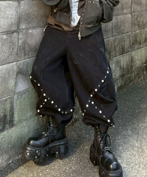 DIG YOUR OWN GRAVE(ディグユアオウングレイブ)の「【DIG YOUR OWN GRAVE】DOUBLE UP PANTS / 【ディグユアオウングレイブ】ダブルアップデニムパンツ(デニムパンツ・メンズ・ブラック・M/L)」の1枚目の写真