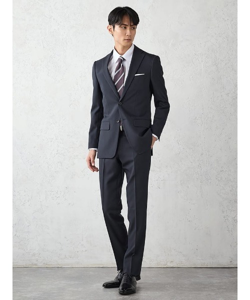 スーツセレクト セットアップスーツ 織柄 ネイビー A6 スリム コナカ ネイビー メタル釦 ネイビー無地 ノータック セレモニー対応可2釦スリーピーススーツ パンツウォ
