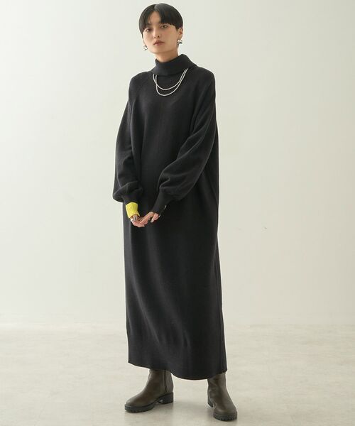 AMERICAN HOLIC（アメリカンホリック）の「バイパチモックネックニットワンピース（ワンピース・レディース・ブラック/杢グレー/ネイビー・M/L）」の6枚目の写真