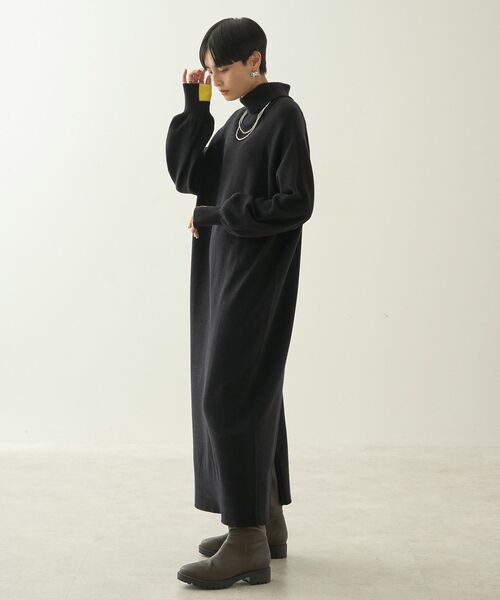 AMERICAN HOLIC（アメリカンホリック）の「バイパチモックネックニットワンピース（ワンピース・レディース・ブラック/杢グレー/ネイビー・M/L）」の9枚目の写真