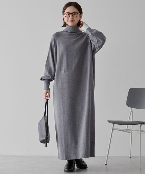 AMERICAN HOLIC（アメリカンホリック）の「バイパチモックネックニットワンピース（ワンピース・レディース・ブラック/杢グレー/ネイビー・M/L）」の11枚目の写真