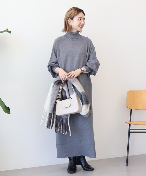 AMERICAN HOLIC（アメリカンホリック）の「バイパチモックネックニットワンピース（ワンピース・レディース・ブラック/杢グレー/ネイビー・M/L）」の2枚目の写真