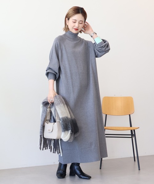 AMERICAN HOLIC（アメリカンホリック）の「バイパチモックネックニットワンピース（ワンピース・レディース・ブラック/杢グレー/ネイビー・M/L）」の4枚目の写真