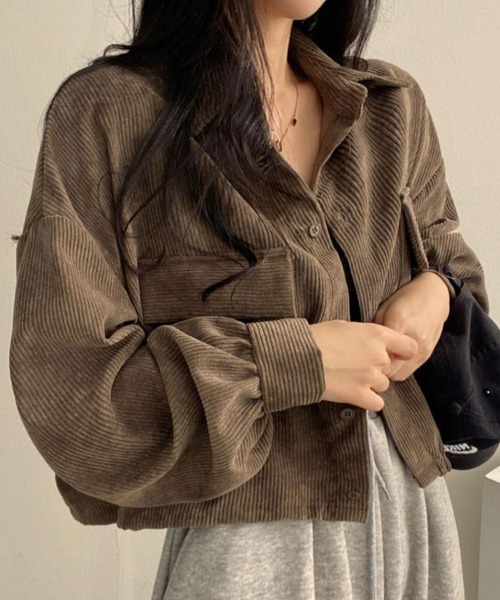 SallyLunn(サリーラン)の「コーデュロイポケットショートシャツ(シャツ/ブラウス・レディース・ブラック/ブラウン/グレー・FREE)」の3枚目の写真