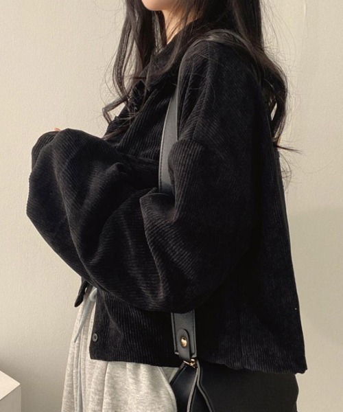 SallyLunn(サリーラン)の「コーデュロイポケットショートシャツ(シャツ/ブラウス・レディース・ブラック/ブラウン/グレー・FREE)」の5枚目の写真